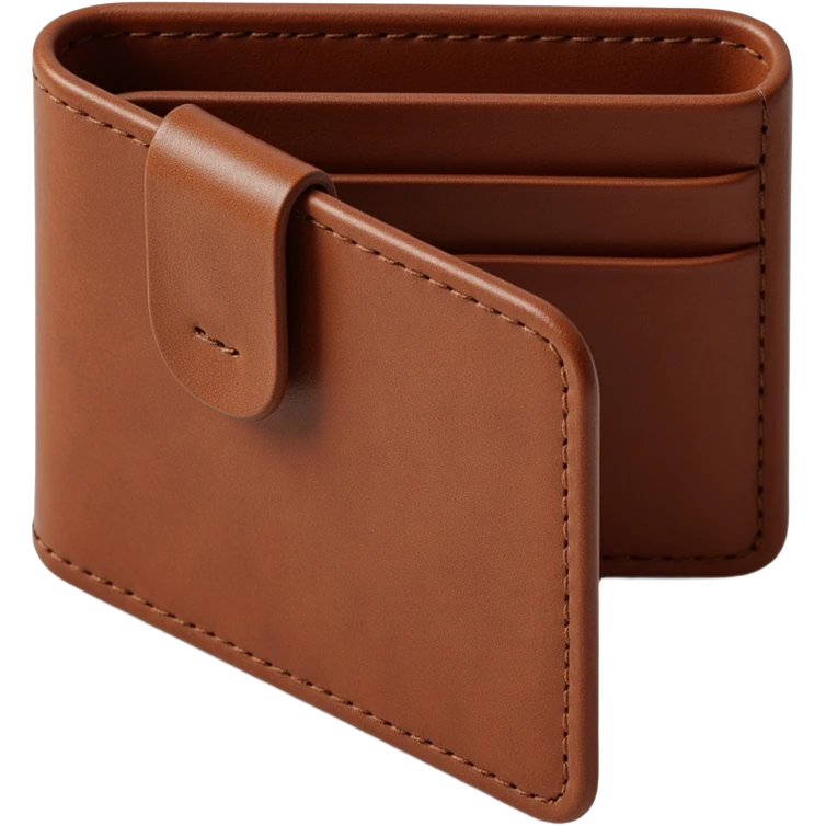 detailed leather wallet icon, skeuomorphism style, realistic leather texture, lifelike, detailed stitching emoji