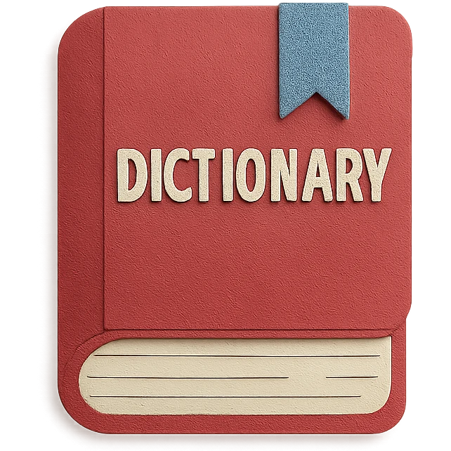 paper craft style dictionary with bookmark emoji