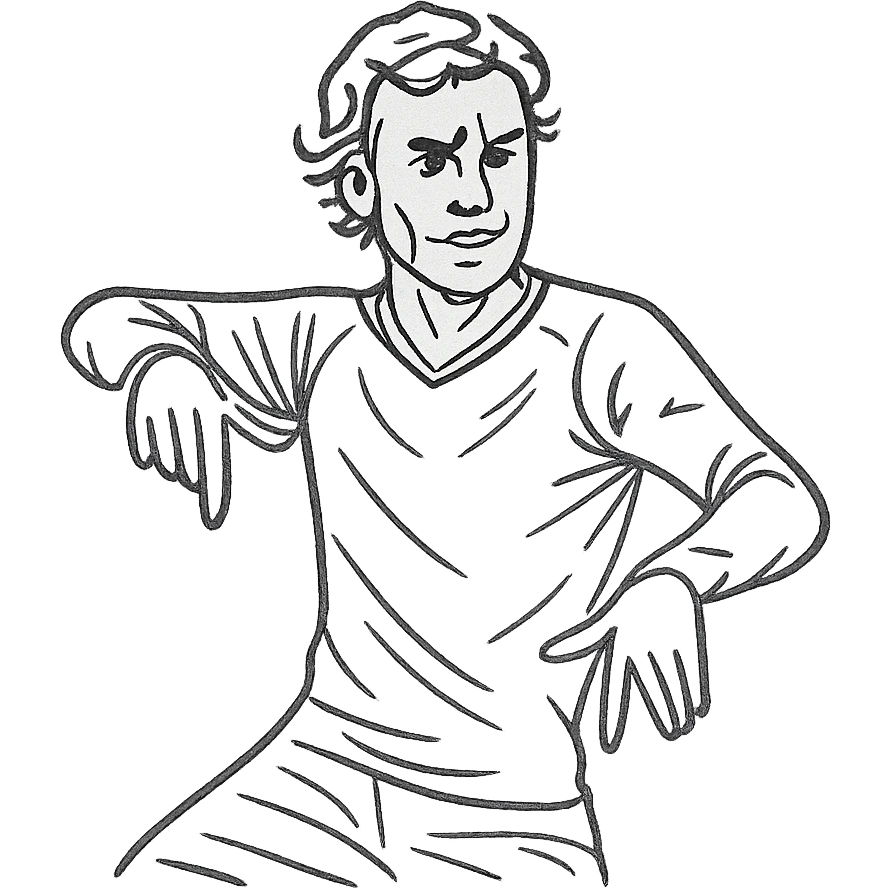Griezmann goal celebration, football player, doing dance moves with hands, wearing football jersey, detailed facial expression, dynamic pose, modern line style emoji