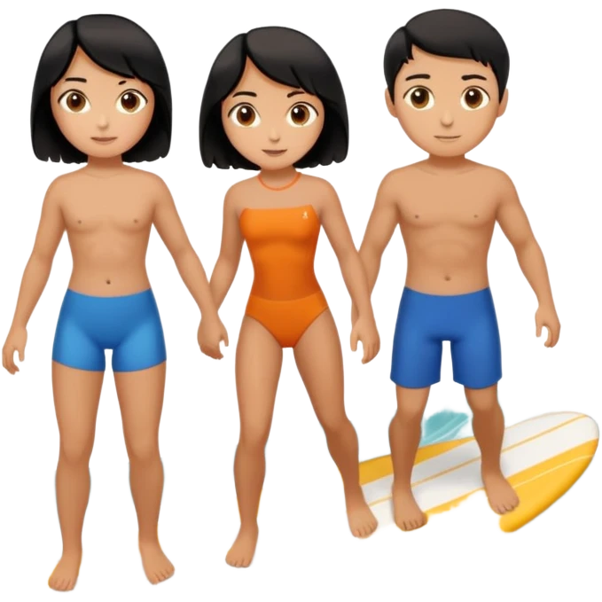 una ragazza con capelli neri occhi hazel e un ragazzo con i capelli marroni corti occhi marroncino che fanno surf emoji