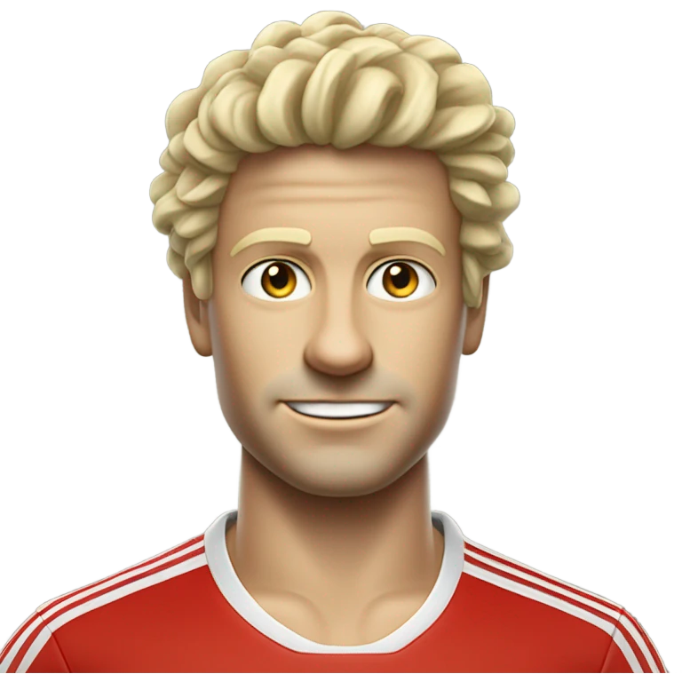 joueur de tennis homme blond avec cheveux frisé qui tiens une seule raquette de tennis rouge habillé en débardeur noir emoji