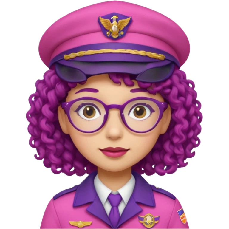 scout girl with very pink scout uniform including hat, dark purple curly haired and glassess emoji
