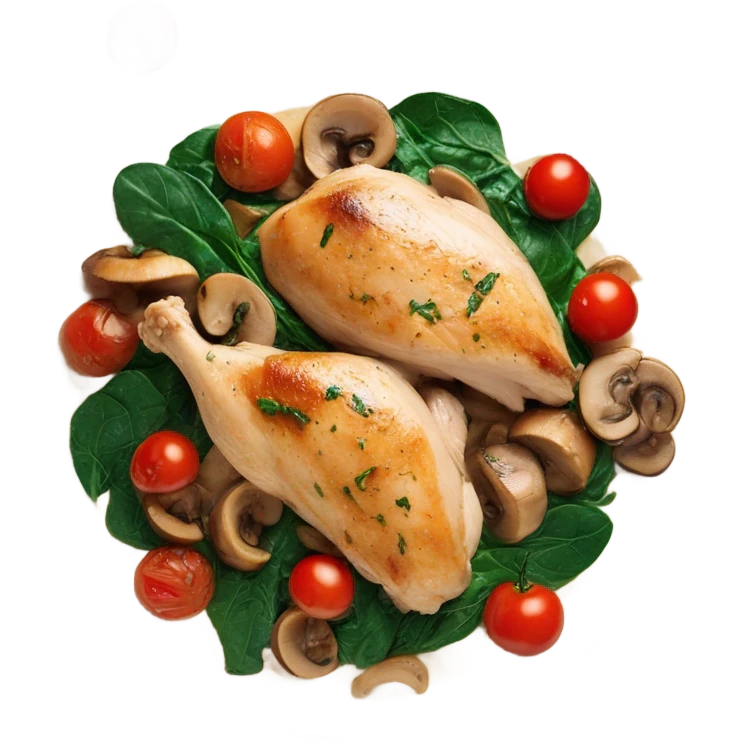 Creamy chicken with mushrooms spinach and cherry tomatoes  emoji