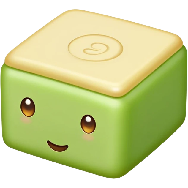 Mung bean cake pale green cubic dessert, simplified emoji style with bold outlines and bright colors, cartoon style Lvdou Gao summer sweet emoji