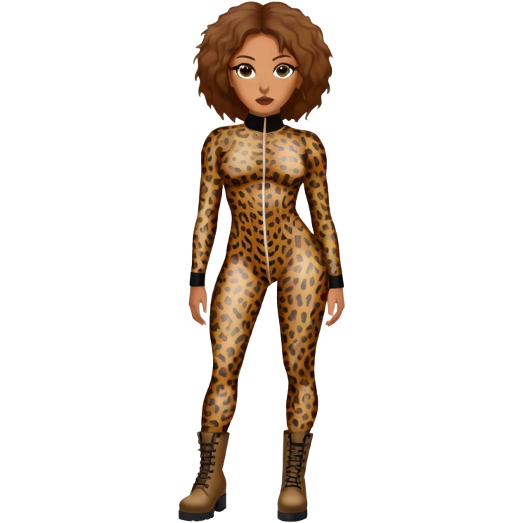 Melanie Brown wearing a tight leopard print two piece bodysuit and combat boots emoji