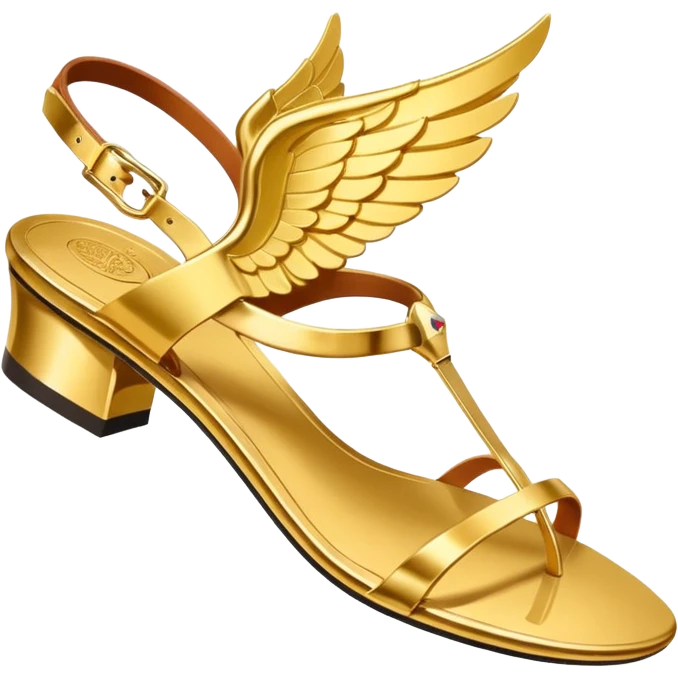 a single gold winged sandal of hermes (talaria), pointed down in mid air as if it is flying. minimalist. emoji