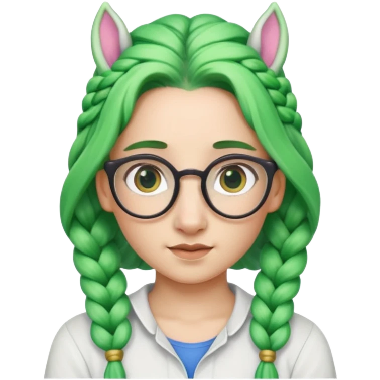 braided unicorn wiith big visible braids looking into the camera spectacled green hair emoji