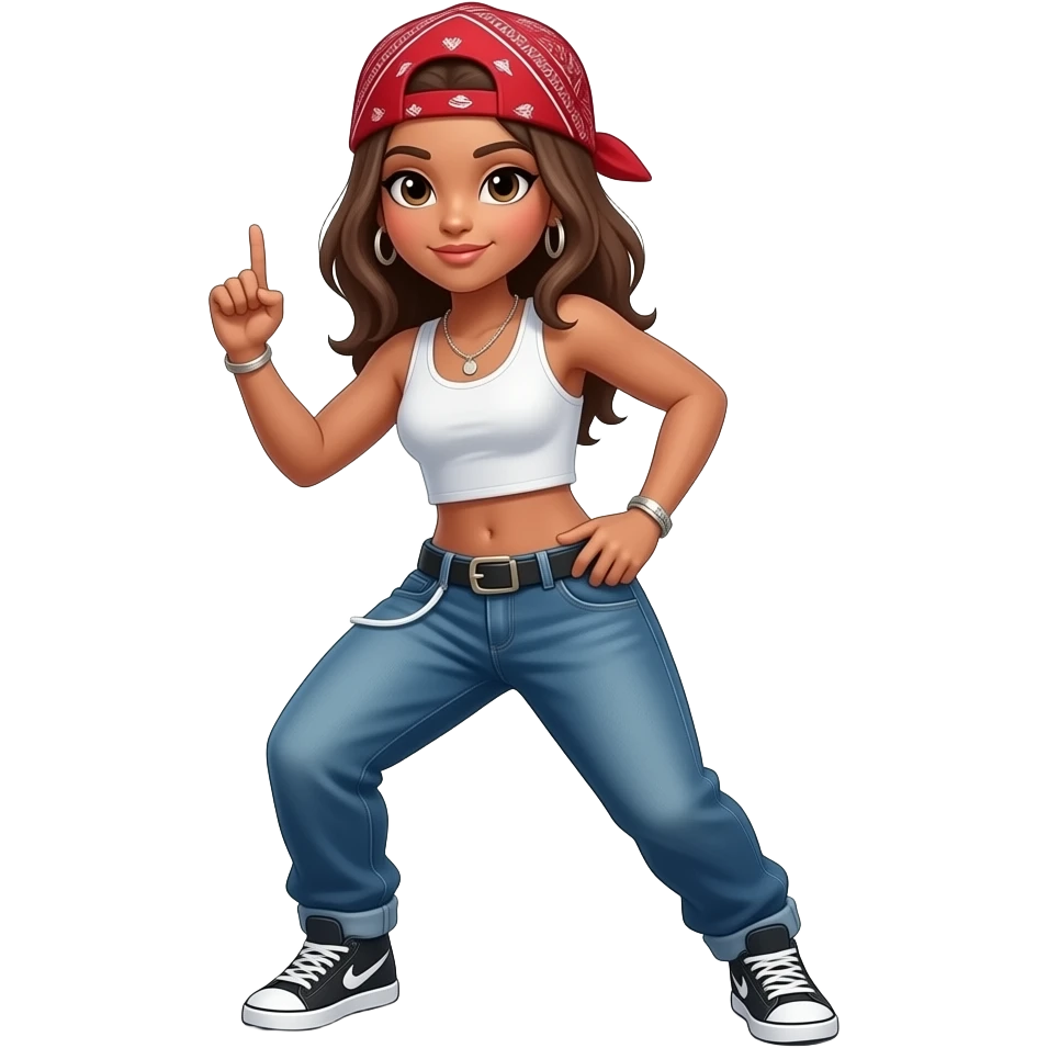 Cartoon simple Woman with red bandana hip hop dancing emoji