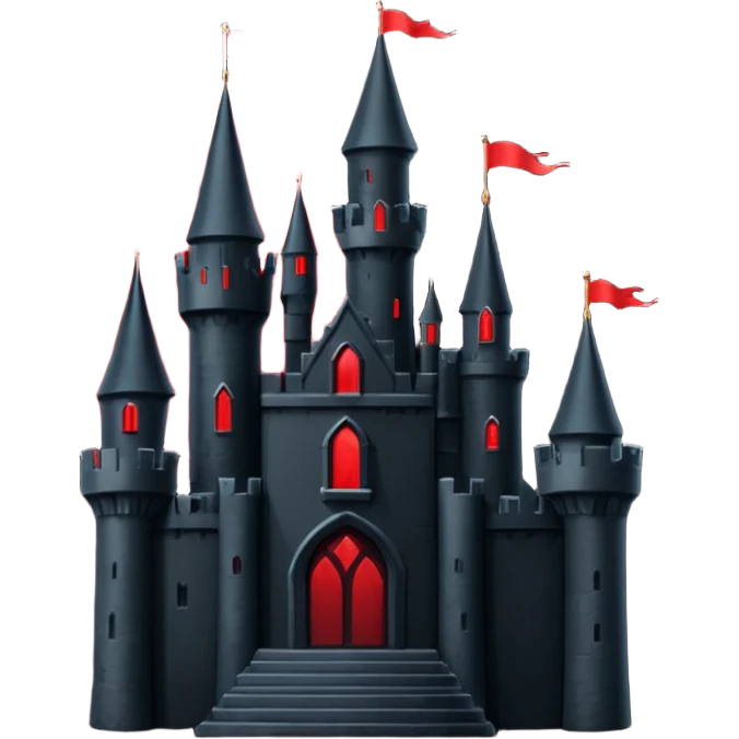 iOS sticker, dark castle, black walls, red windows, minimal fantasy emoji