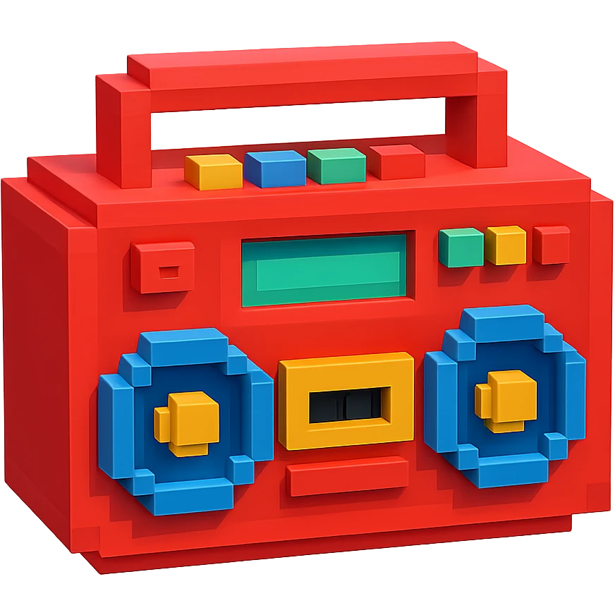 A boombox in voxel style, front view, red color emoji