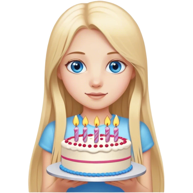 Straight long blonde hair blue eyes girl holding birthday cake emoji