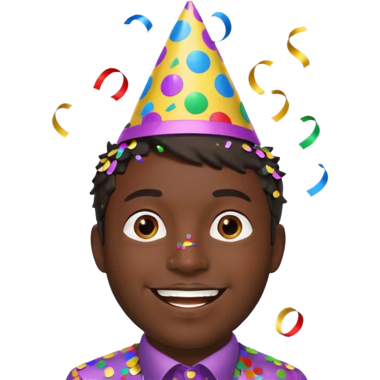 Diversión hombre moreno solo cabeza con bonete y confetis  emoji
