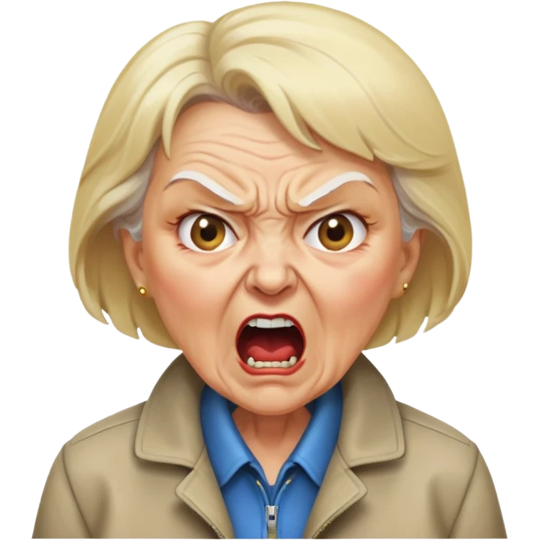 angry old lady with blonde hair and a jacket, yelling expression emoji