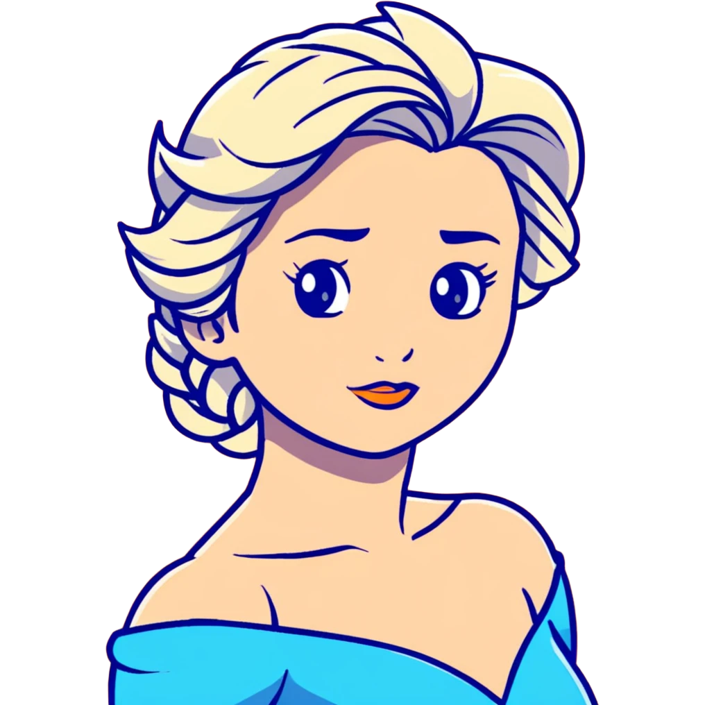 Elsa ice queen from Frozen with blue dress, chest up portrait emoji