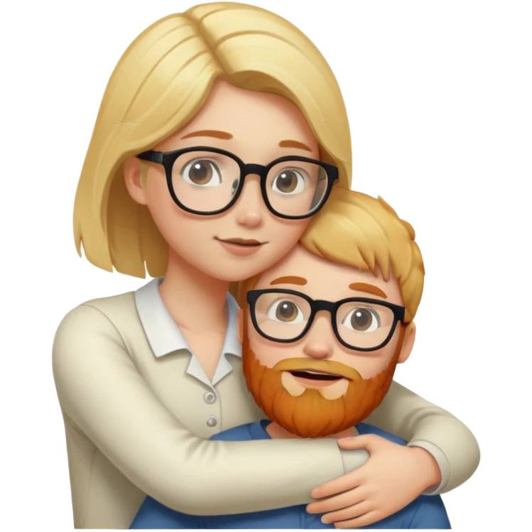 Blonde girl in glasses hugs a ginger boy with a beard emoji