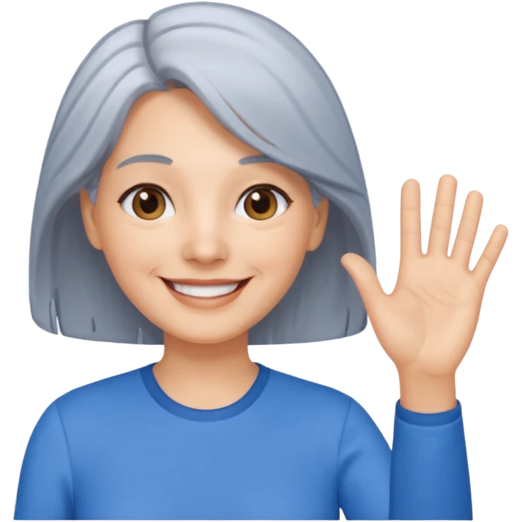 woman with gray hair smiling and waving her hand  emoji