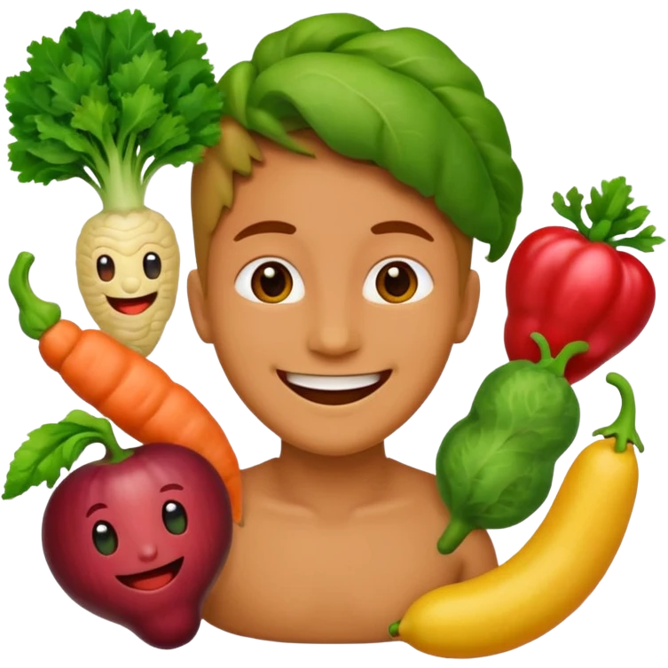 realistic intestines with fruit and vegetables, emoji style emoji
