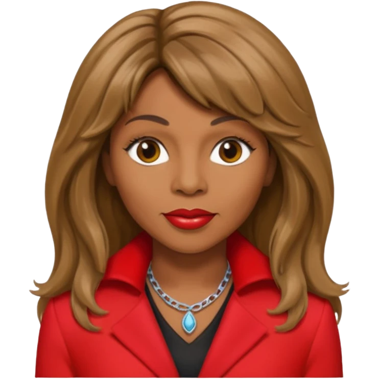 Tina Turner with long light brown hair, red outfit emoji