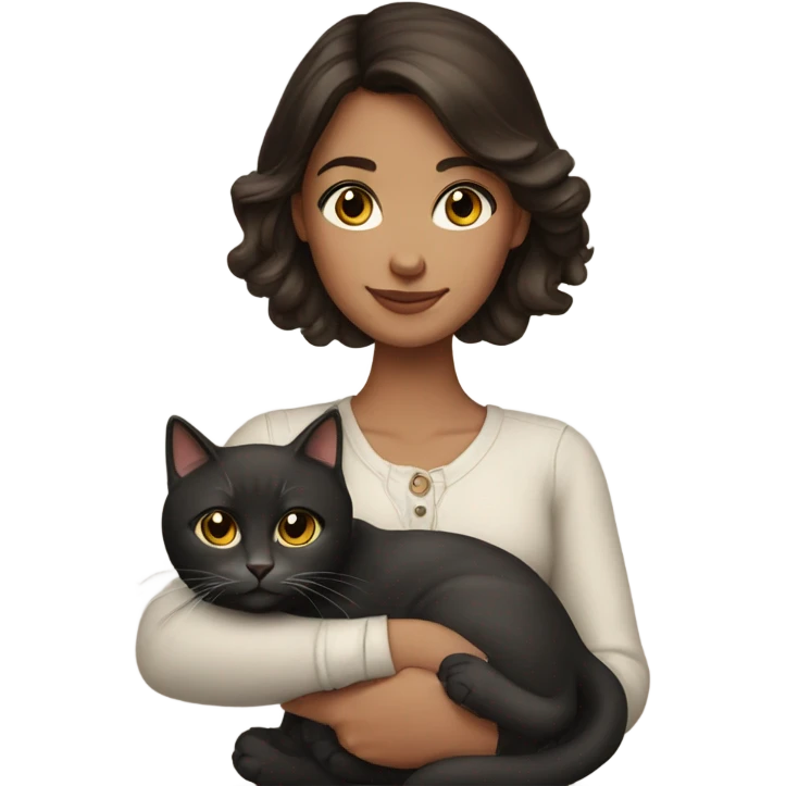 portrait of a beautiful brunette girl holding a cat emoji