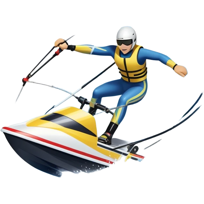 An icon featuring a close-up collage of water skis, splashing water, and a speedboat pulling the skier across the surface. The design highlights the motion of the skis cutting through the water and the boat’s wake. Transparent background emphasizes the thrill of water skiing. emoji