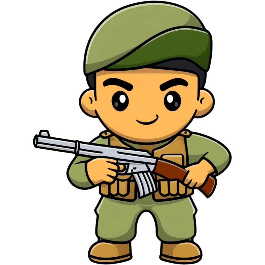 Indian soldier greasing a gun, cartoonish sticker emoji