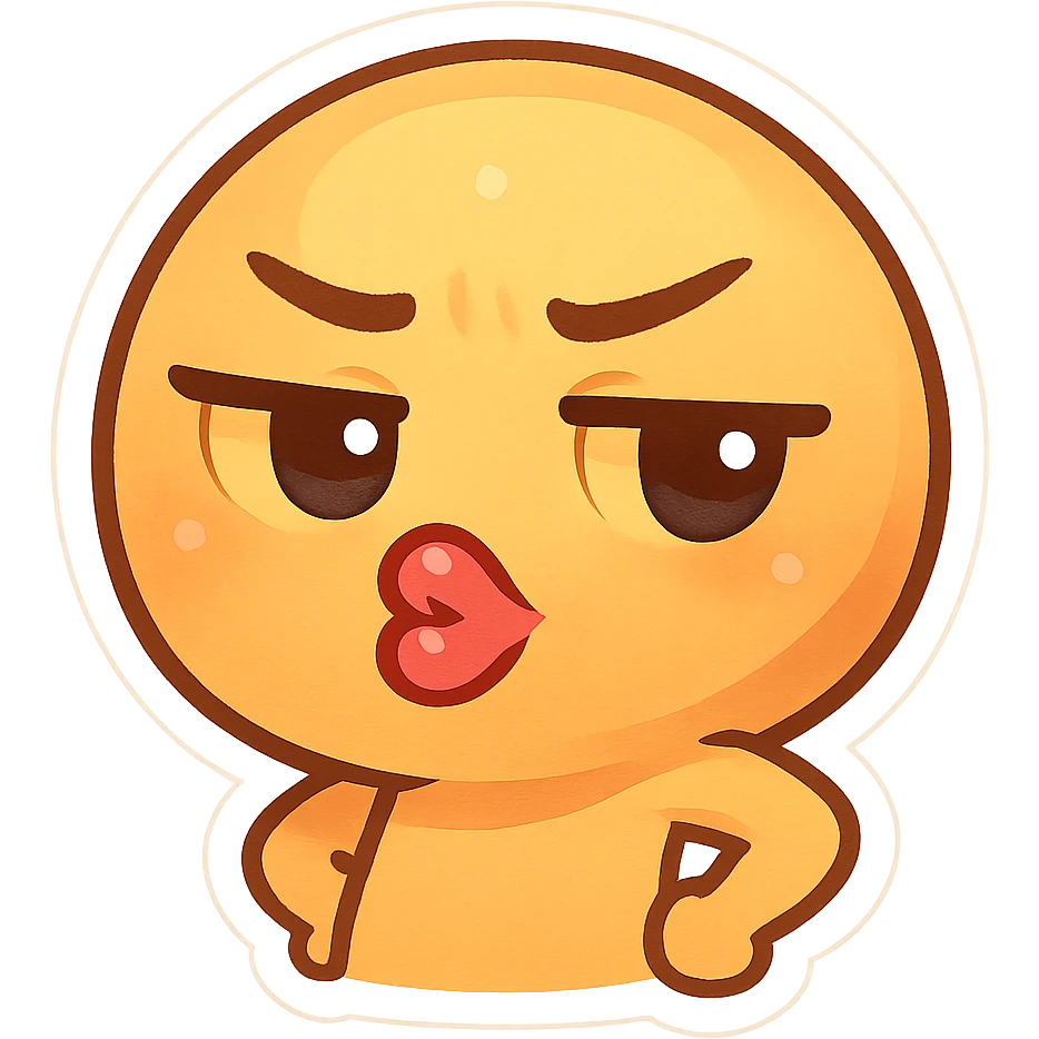 sassy emoji face with pursed lips and hand on hip, bright and expressive emoji