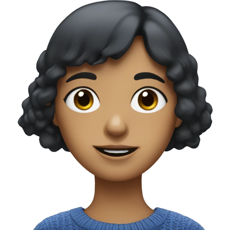 tan girl with short black bangs in blue jumper eating blueberries emoji