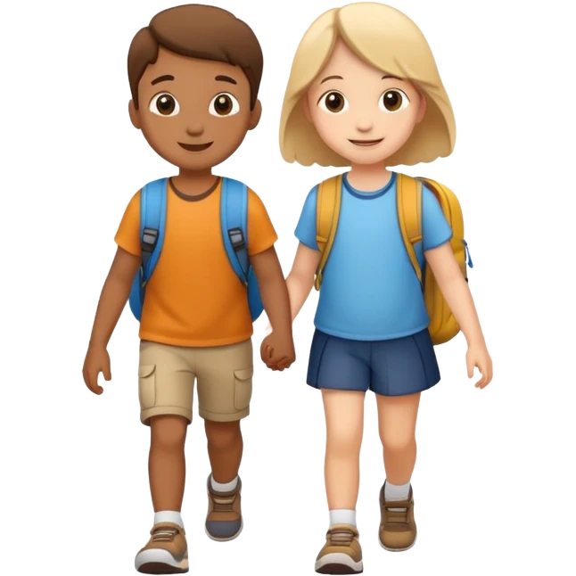 two children walking together, happy and friendly emoji