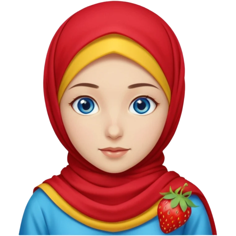 Turkish beautiful finish Konya girl blue eyes with red yellow summer hijab islamic dress and had on her hijab long tailed dresses strawberry  emoji