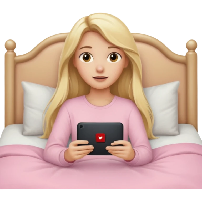 Blonde long hair lady watching Netflix in her light pink bed emoji