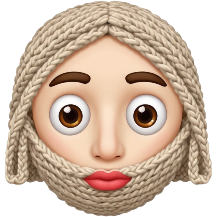 full face with nose, eyes, lips etc. look like knitted emoji
