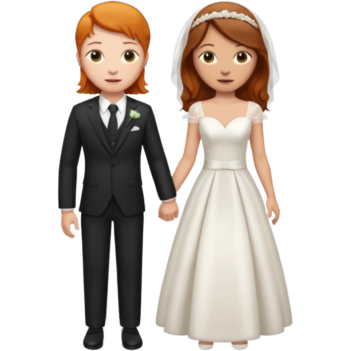 two girls getting married. one ginger in a suit. one brunette in a dress emoji