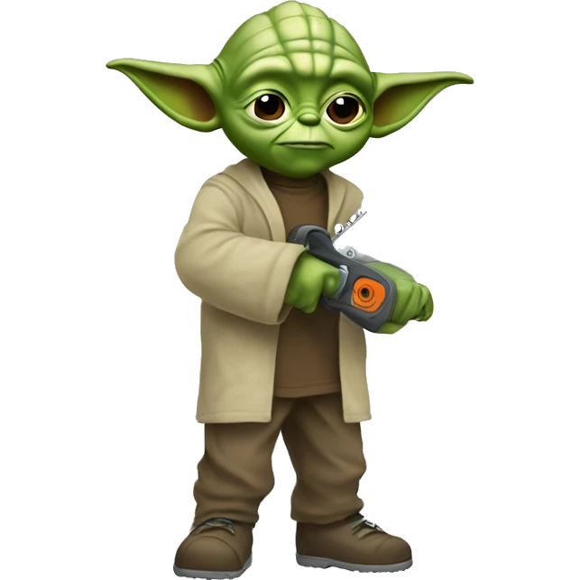 Yoda’s kid saws with a chainsaw emoji