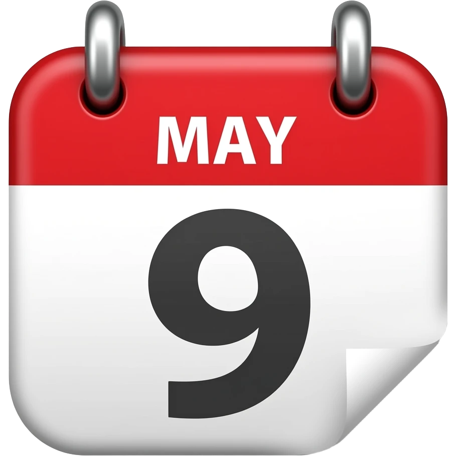 A calendar emoji with May 9th emoji