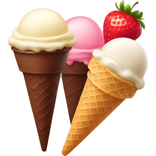 ice cream vanilla chocolate and strawberry emoji