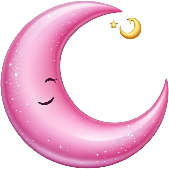 shiny pink crescent moon with sparkles emoji