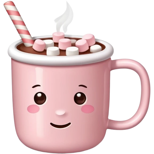 Light Pink mug of hot chocolate with marshmallows  emoji