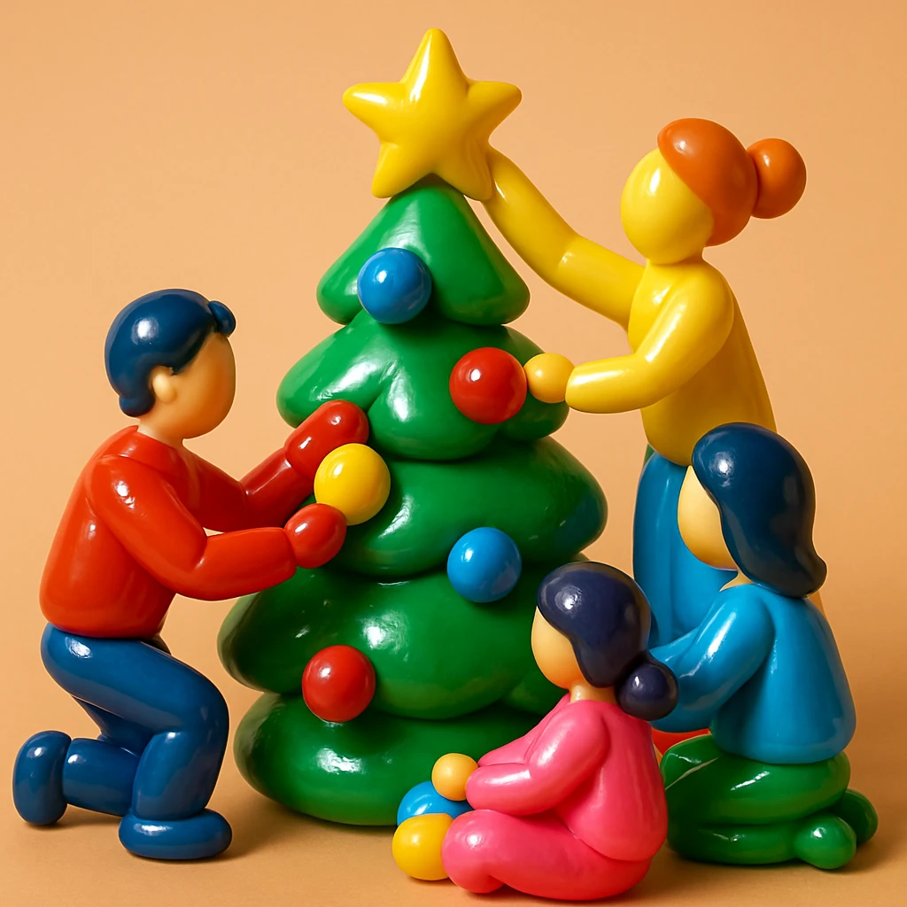 people decorating a Christmas tree emoji