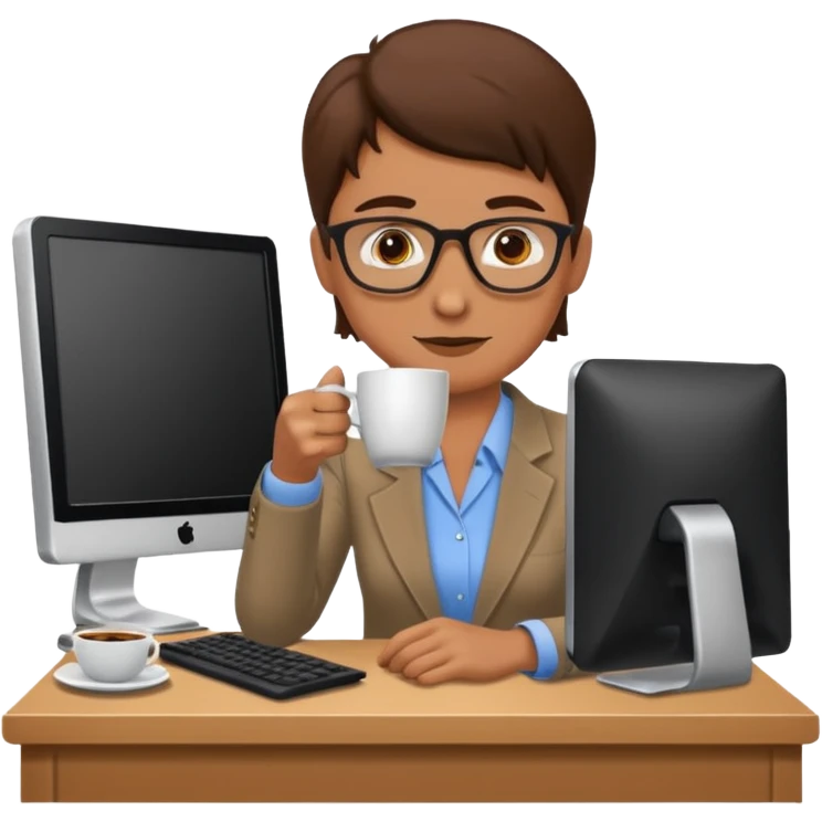 Teacher at computer drinking coffee emoji