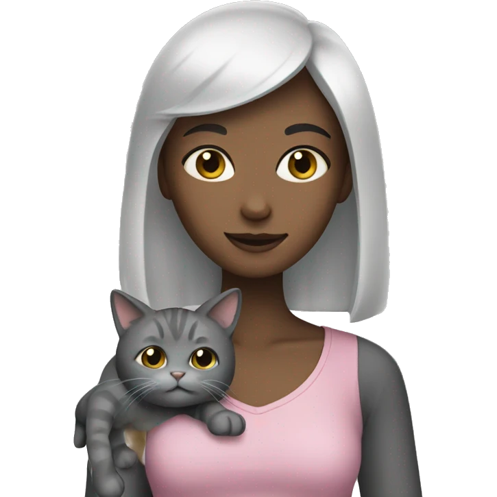 Girl with grey cat emoji
