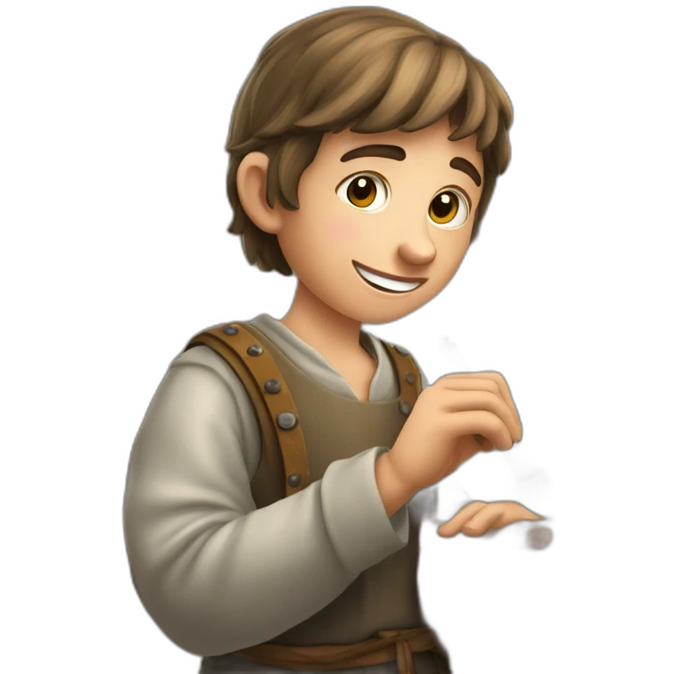 young coin engraver apprentice yielding tool, medieval age emoji