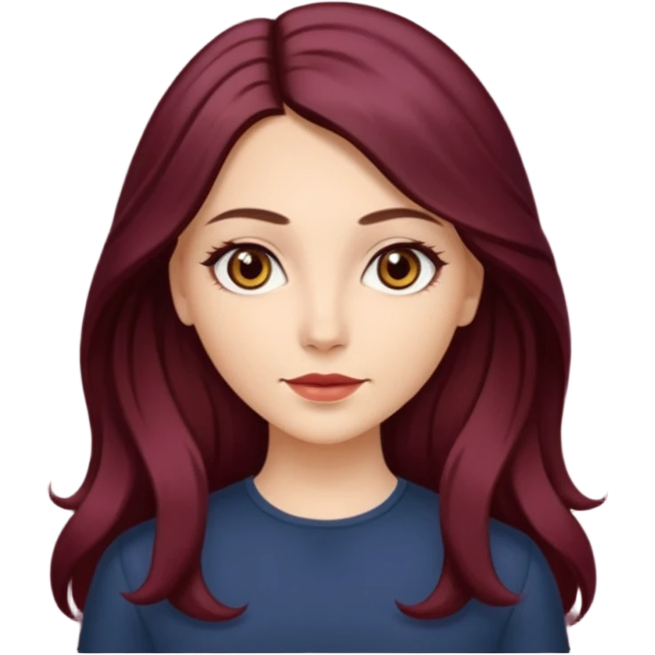 young white woman 
brown almond eyes
Long waist-long hair, center parted
slightly wavy
dark burgundy hair emoji