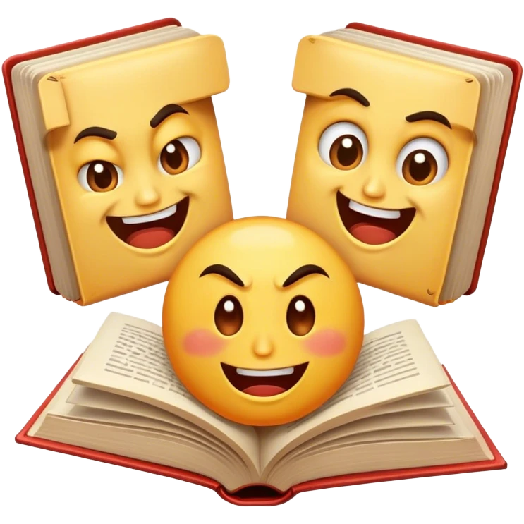 open book with three faces, one angry, one smiling and happy, one that is okei, natural. emoji