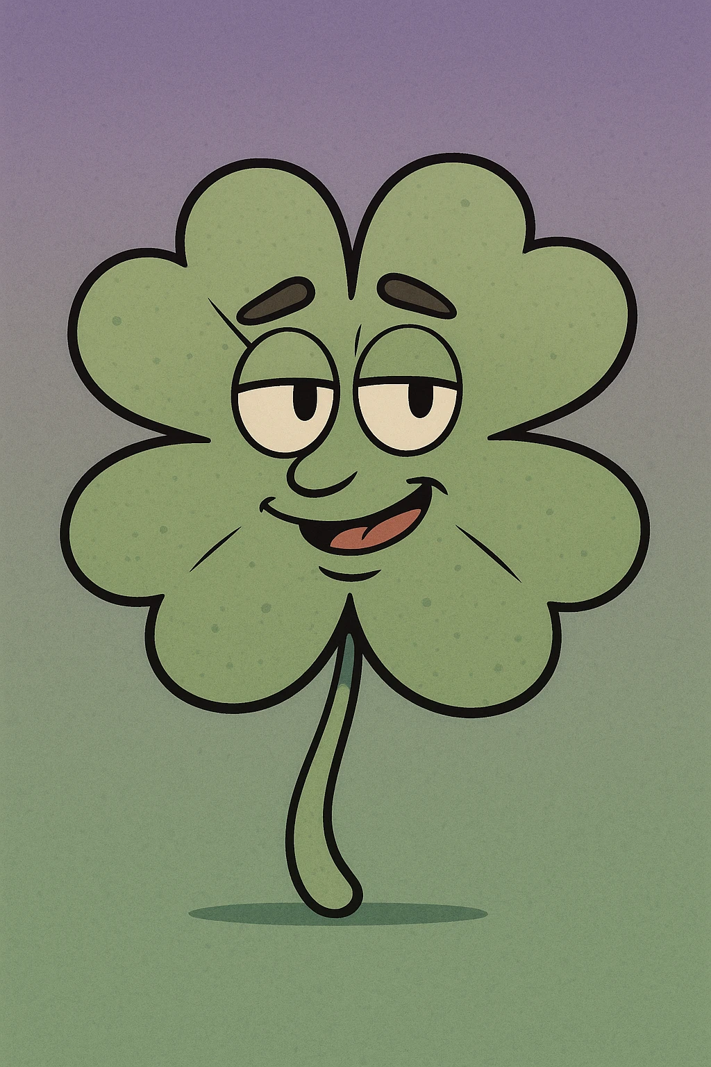 cartoon style four leaf clover with a top to bottom gradient from purple to green emoji