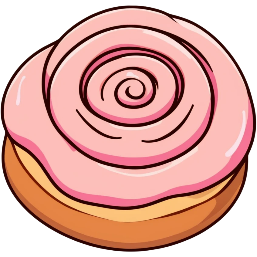 coquette style cinnamon roll with pink frosting seen from top view emoji