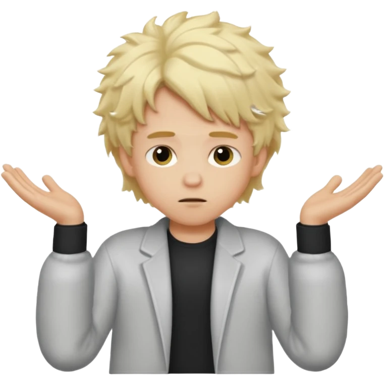 boy with fluffy blonde hair doing idk shrug emoji