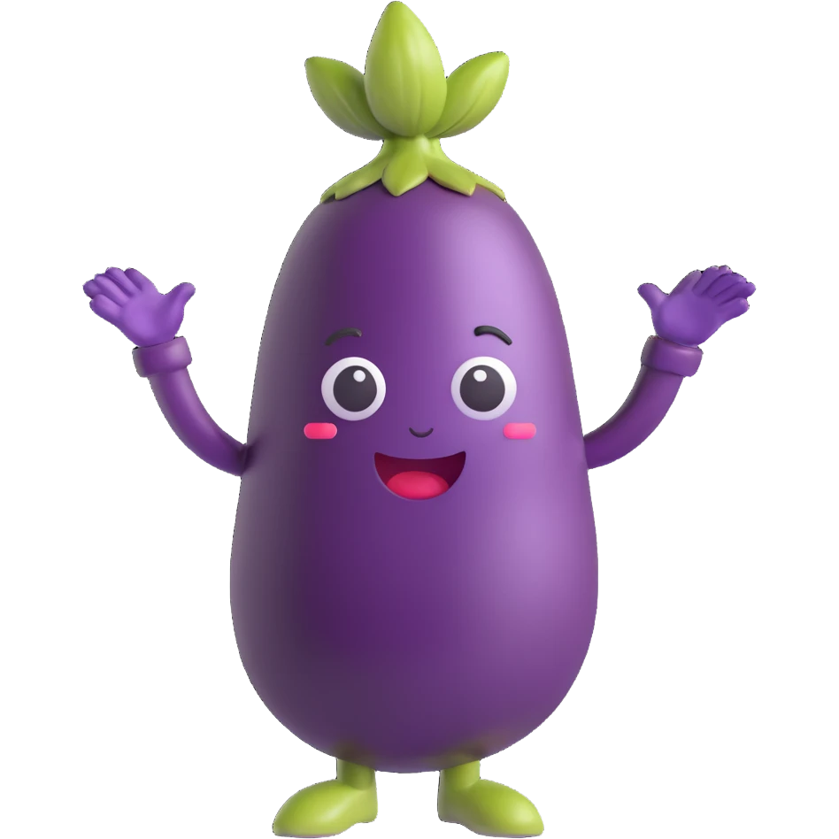eggplant with arms and legs, cute expression, emoji style emoji