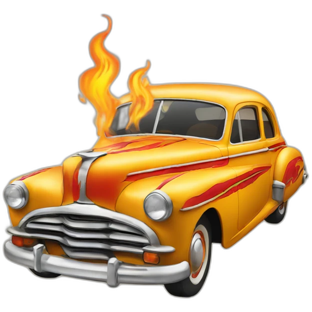 Vintage car with flames emoji
