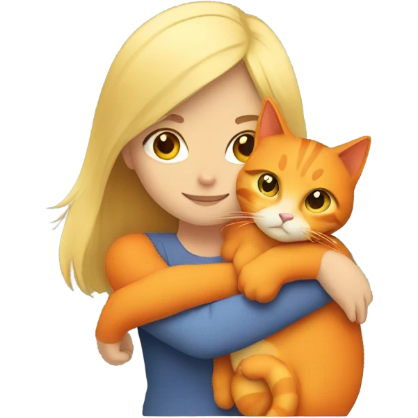 Blonde girl snuggling an orange cat emoji