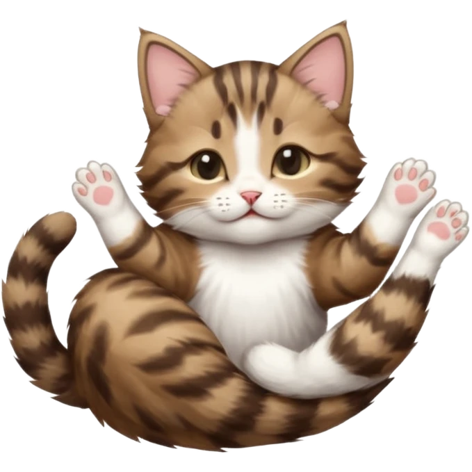 dark brown tabby and white kitten eyes closed whilst stretched out and  upside down emoji